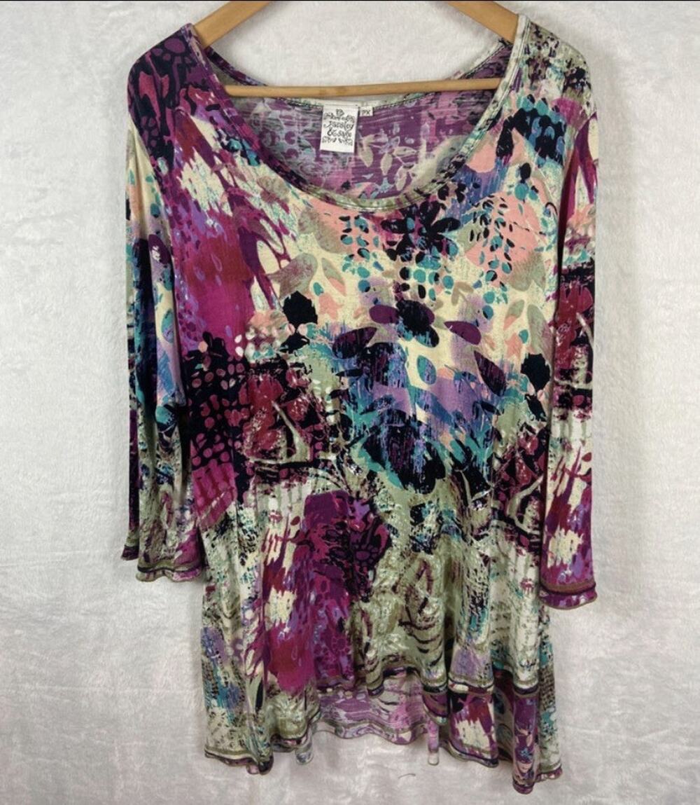 Parsley and Sage Tunic Top Women’s Floral 3/4 Length Sleeves2x